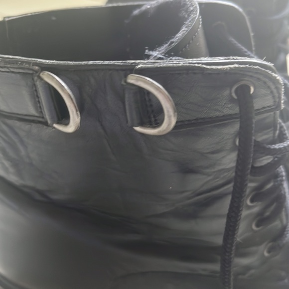 Black Leather Lace up boots with small buckle detailing, 6/6.5 - Picture 6 of 9